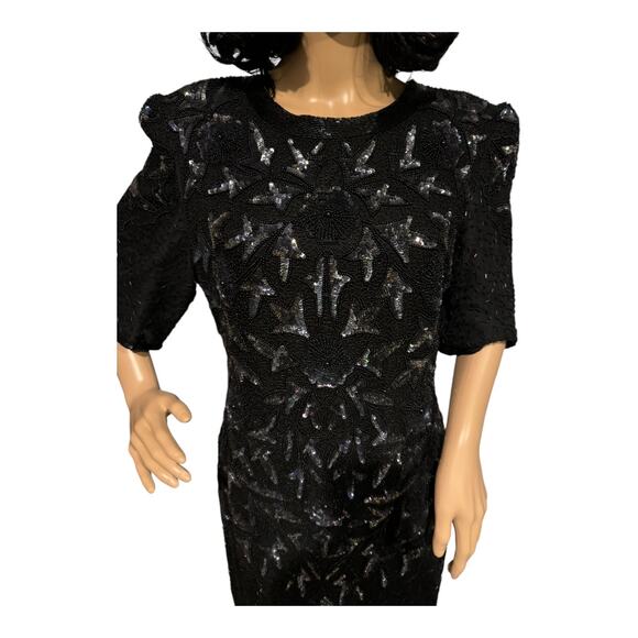 Vintage Y2K Carina Silk Sequenced and beaded long Black formal dress size large - Picture 8 of 16